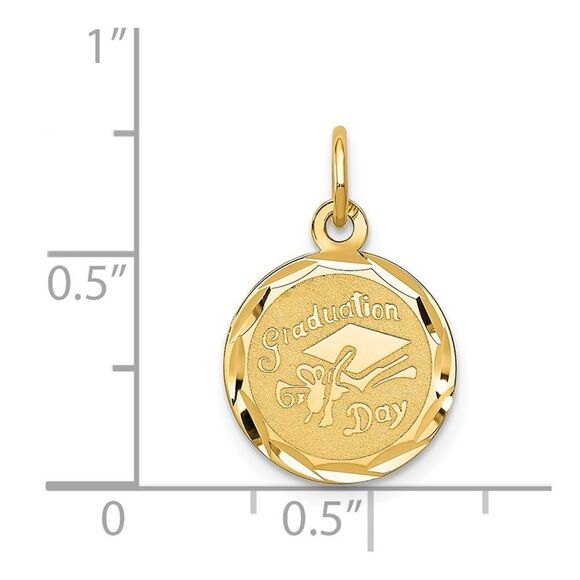 14k Yellow Gold Graduation Cap Brocaded Disc Charm or Pendant, 14mm